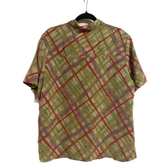 DonnKenny Casual Short Sleeve Top Geo Plaid XL Grannycore Button Shoulder Pad - Picture 10 of 10